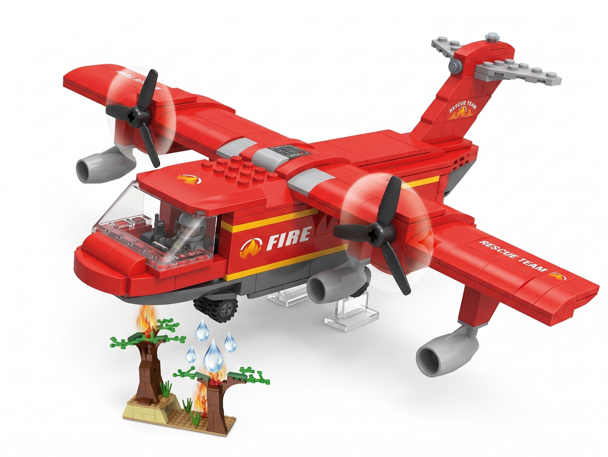 COGO 330 Pcs Fire & Rescue Airplane Building Blocks Set – Firefighting Plane & Forest Fire Scene STEM Toy for Kids (Age 6+)