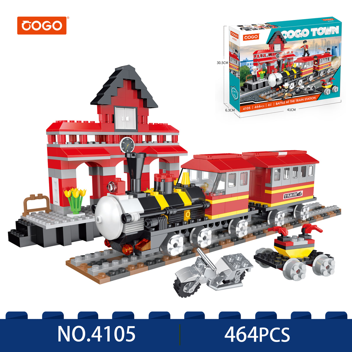 COGO Town 464 Pcs Battle at the Train Station Building Blocks Set with Train, Station & Minifigures – DIY STEM Construction Toy for Kids (Age 6+