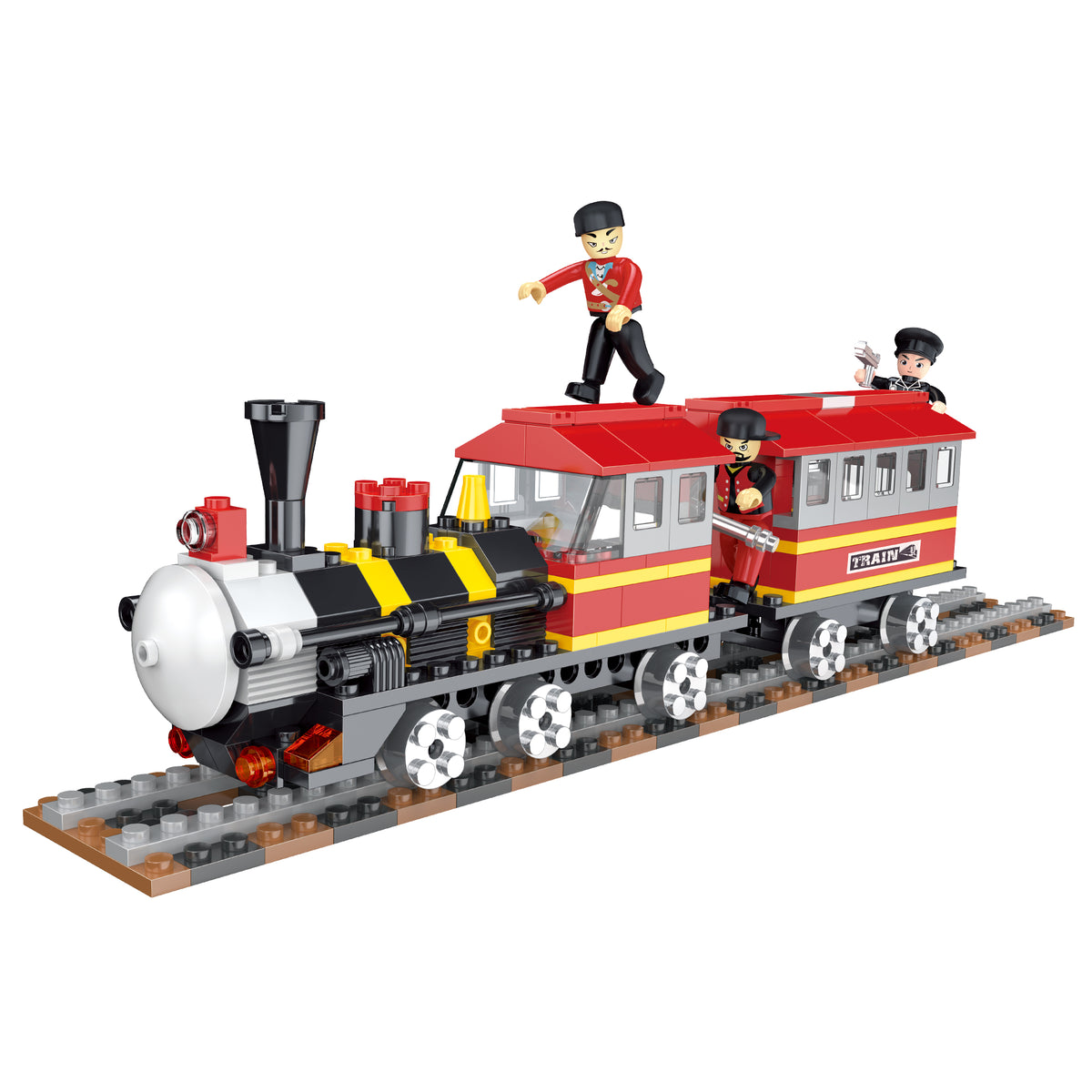 COGO Town 464 Pcs Battle at the Train Station Building Blocks Set with Train, Station & Minifigures – DIY STEM Construction Toy for Kids (Age 6+