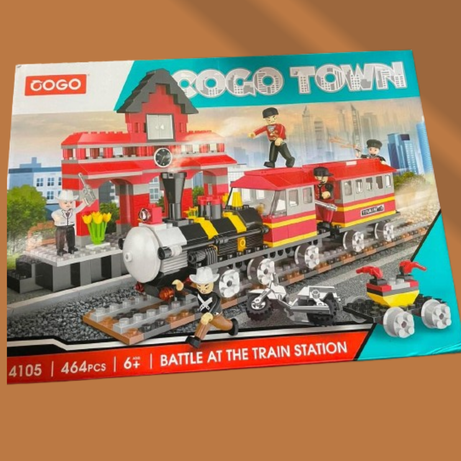 COGO Town 464 Pcs Battle at the Train Station Building Blocks Set with Train, Station & Minifigures – DIY STEM Construction Toy for Kids (Age 6+