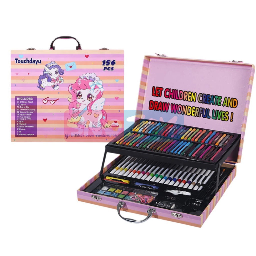 Touchdayu 156 Pcs Deluxe Kids Art & Drawing Set – Fold-Out Portable Suitcase with Crayons, Watercolor & Color Pencils
