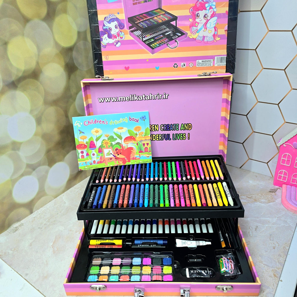 Touchdayu 156 Pcs Deluxe Kids Art & Drawing Set – Fold-Out Portable Suitcase with Crayons, Watercolor & Color Pencils