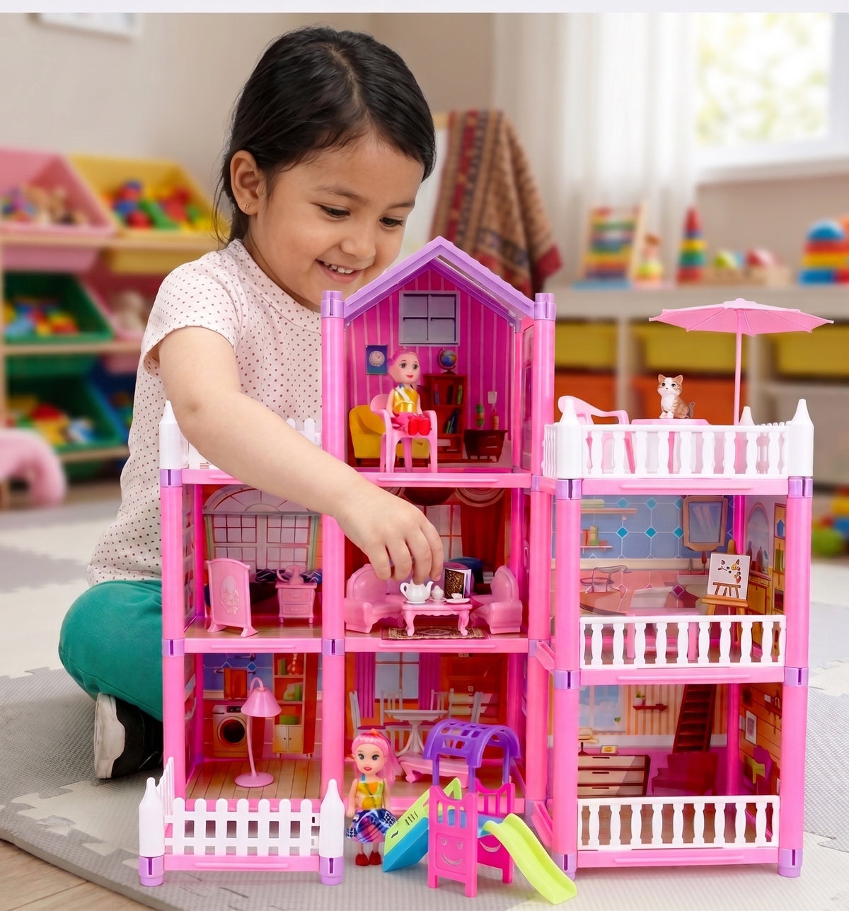 DIY Princess Dream Castle Dollhouse with Furniture | Multi-Story Assembly Villa Playset