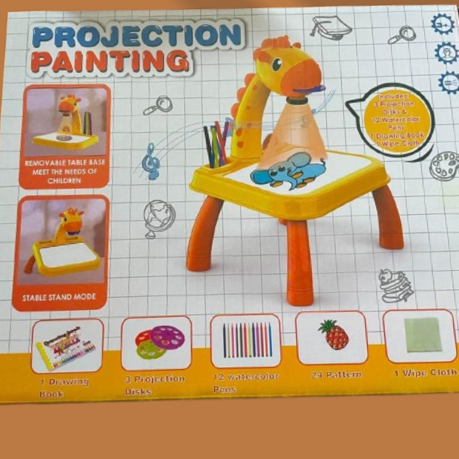 Kids Smart Giraffe Projector Drawing Table with Music & Lights – Educational Trace and Draw Art Painting Desk with 24 Patterns & 12 Pens